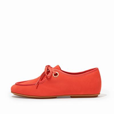 Fitflop Women's DELFINE Eyelet Suede Lace-Ups Flat Shoes - Coral Pink, CM3214587